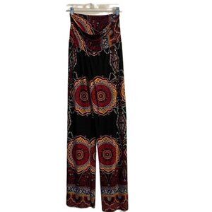 Anchor Elegant Brand Paisley Wide Leg Boho Polyester Pants Black and Red, Medium